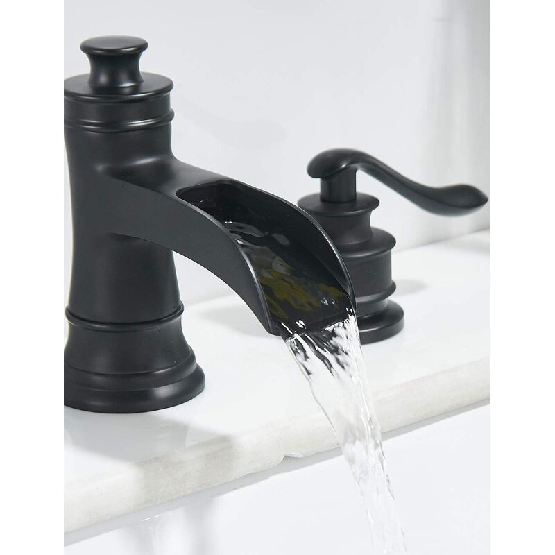 Bathlavish Widespread Bathroom Faucet Black Matte Waterfall 2 Handle 3 Holes Vanity With Pop Up 